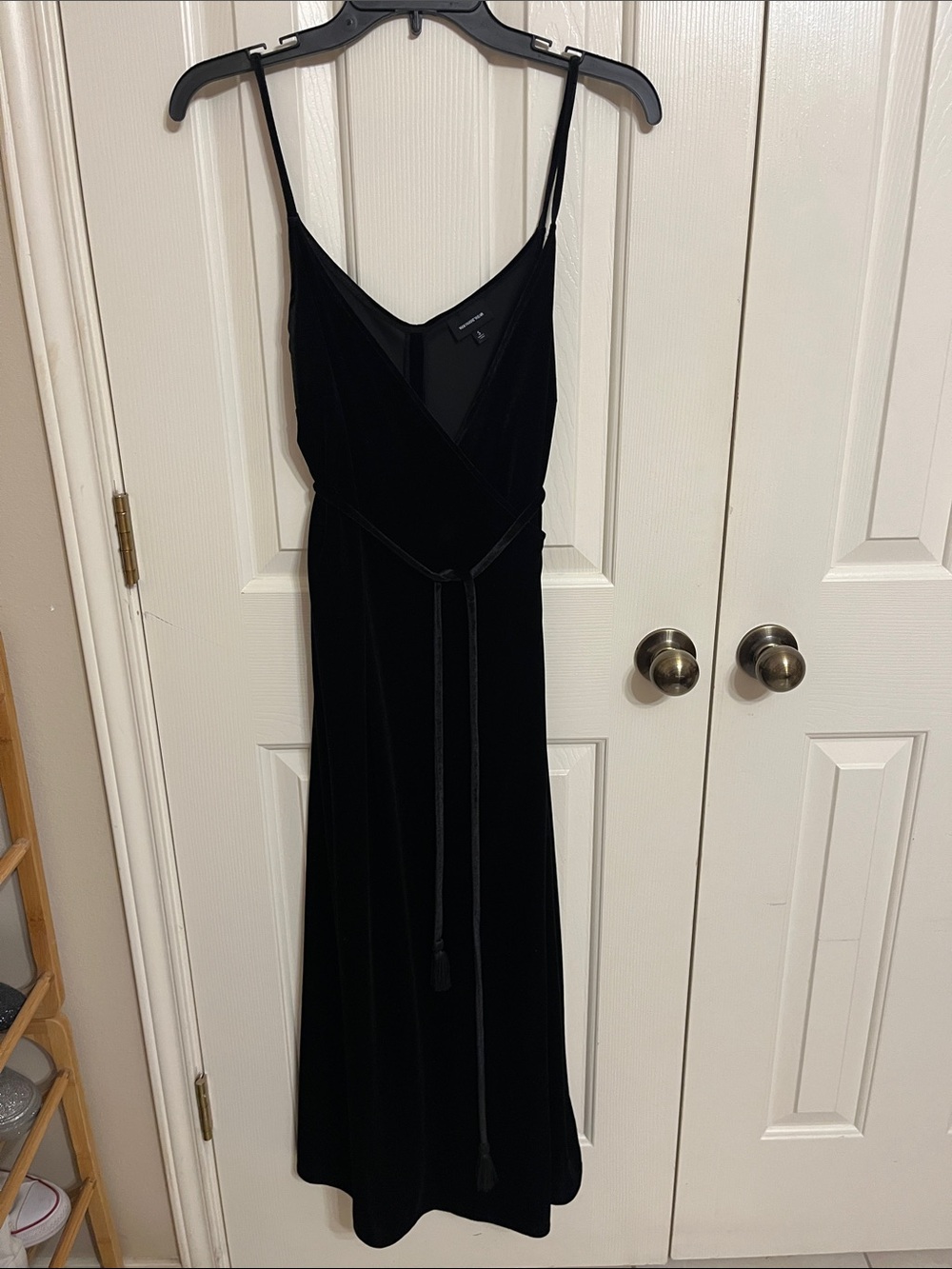 Who What Wear Black Velvet Maxi Slip Dress with Tie Waist
